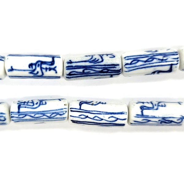 PORCELAIN TUBE 9X20MM WHITE AND BLUE